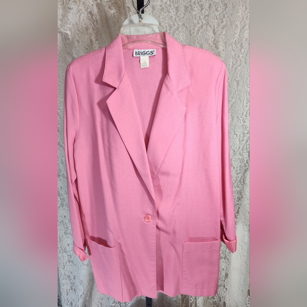Briggs New York Pink Blazer Classic Notched Lapels Boyfriend Style